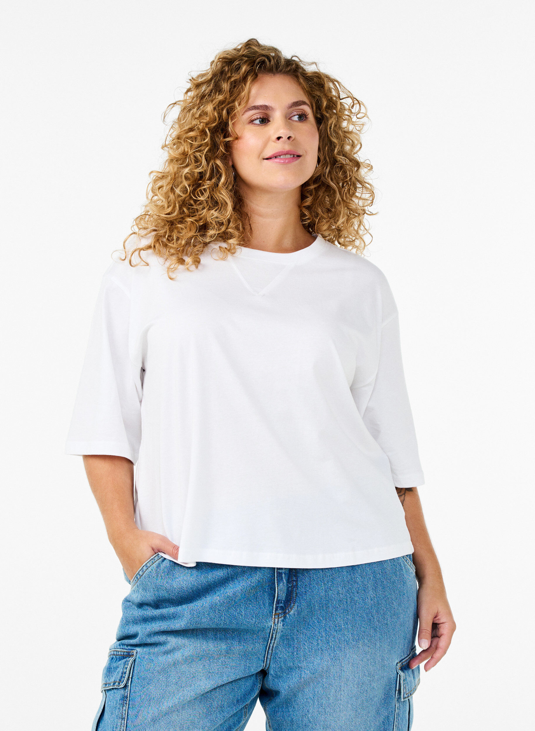 Zizzifashion Boxy T-shirt in organic cotton, White, Model image number 0