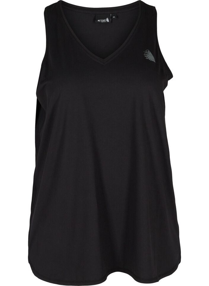 Sports top with V-neck, Black, Packshot image number 0