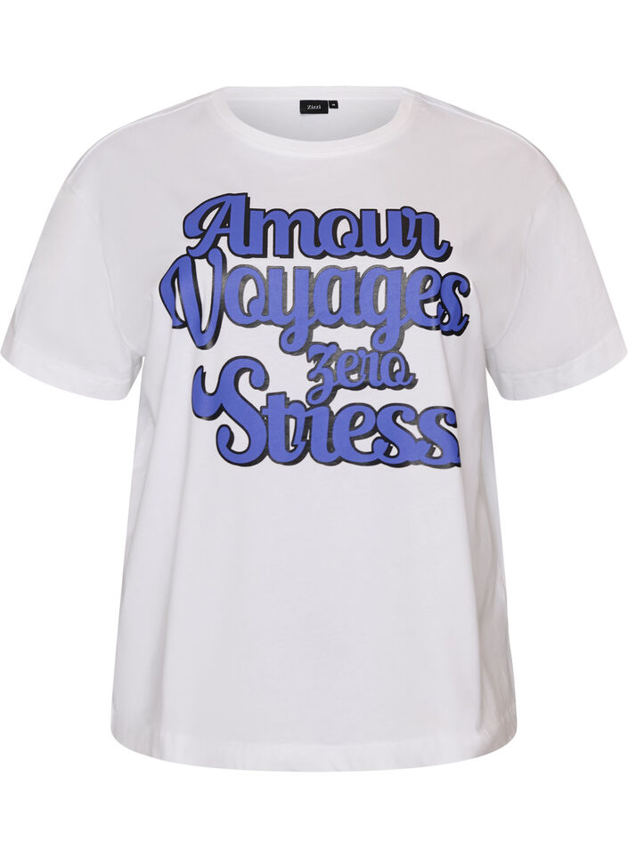 100% cotton T-shirt with short sleeves and print, White, Packshot image number 0