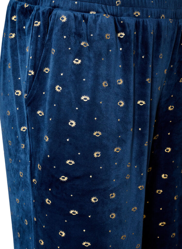 Velour pyjama bottoms with an all-over print, Blue, Packshot image number 2