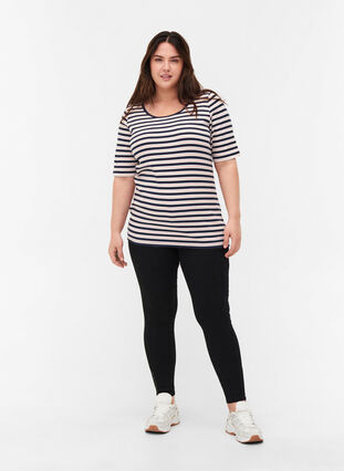 Striped, ribbed cotton t-shirt, Blue Rose Stripe, Model image number 2