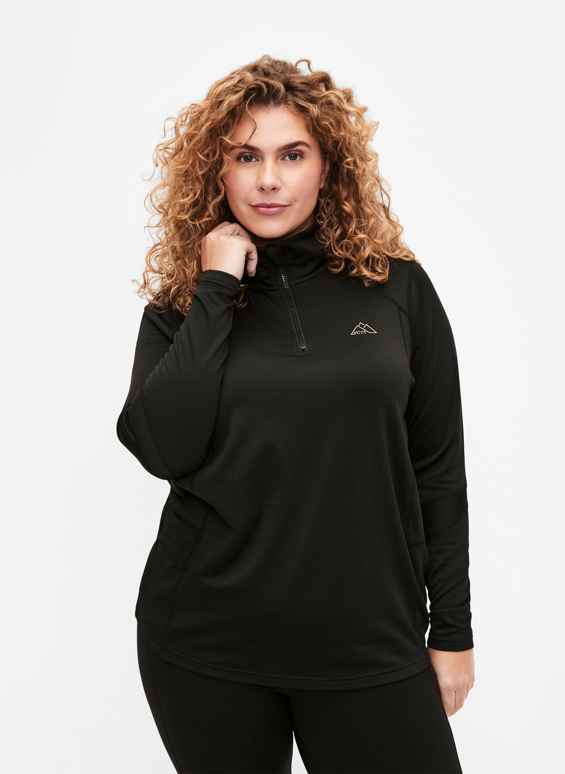 Zizzifashion Baselayer blouse with pockets and mesh, Black, Model image number 0