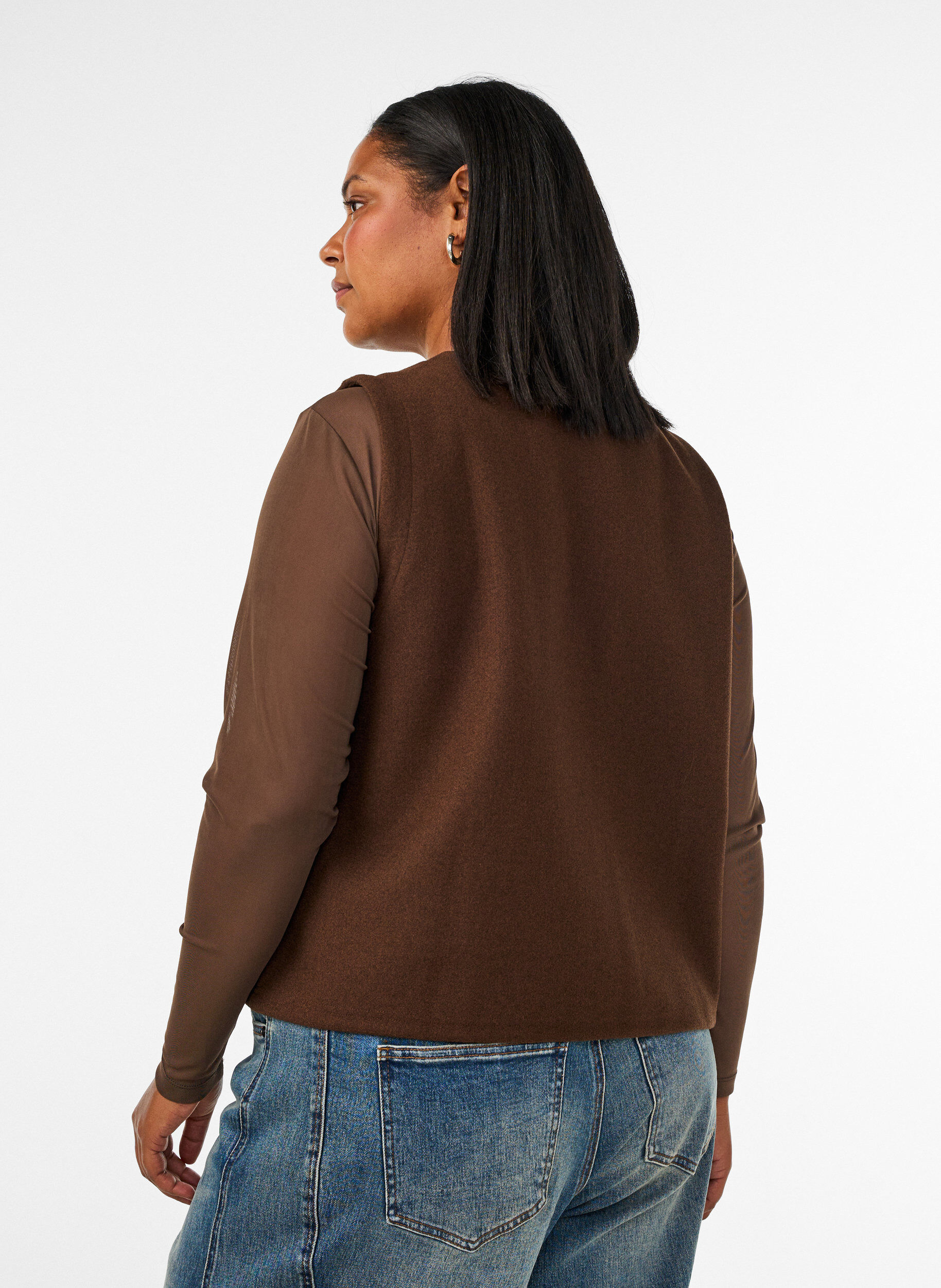 ZizzifashionV-neck vest with buttons, Brown, Model image number 2