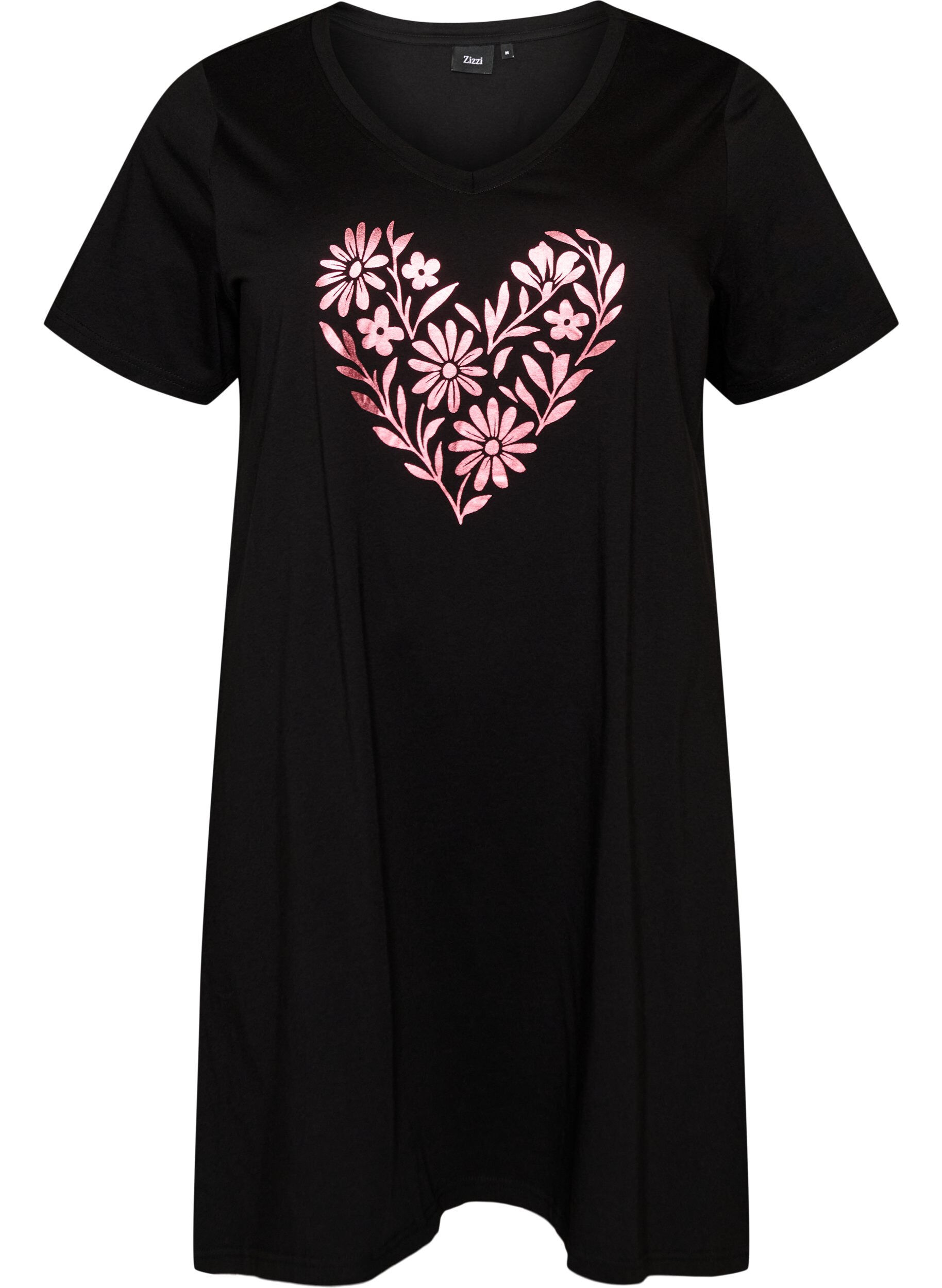 ZizzifashionOrganic cotton nightdress with V-neck, Black, Packshot image number 0