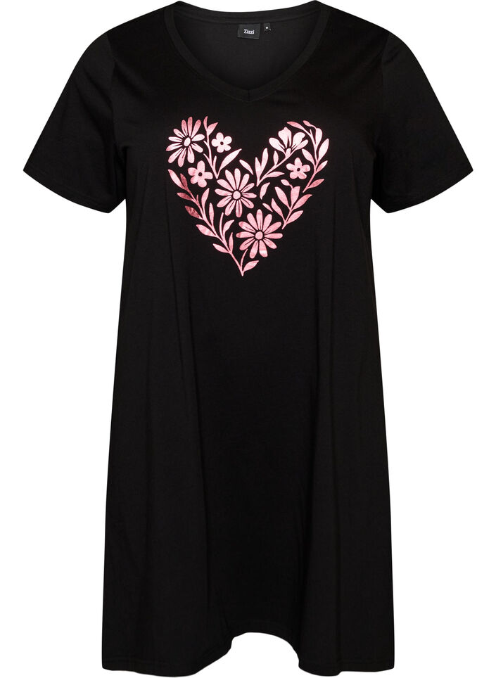 Organic cotton nightdress with V-neck, Black, Packshot image number 0