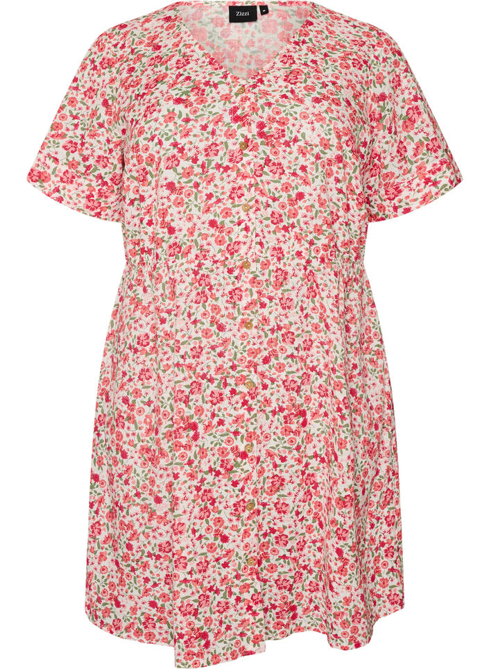 Short cotton dress with floral print, Red, Packshot image number 0