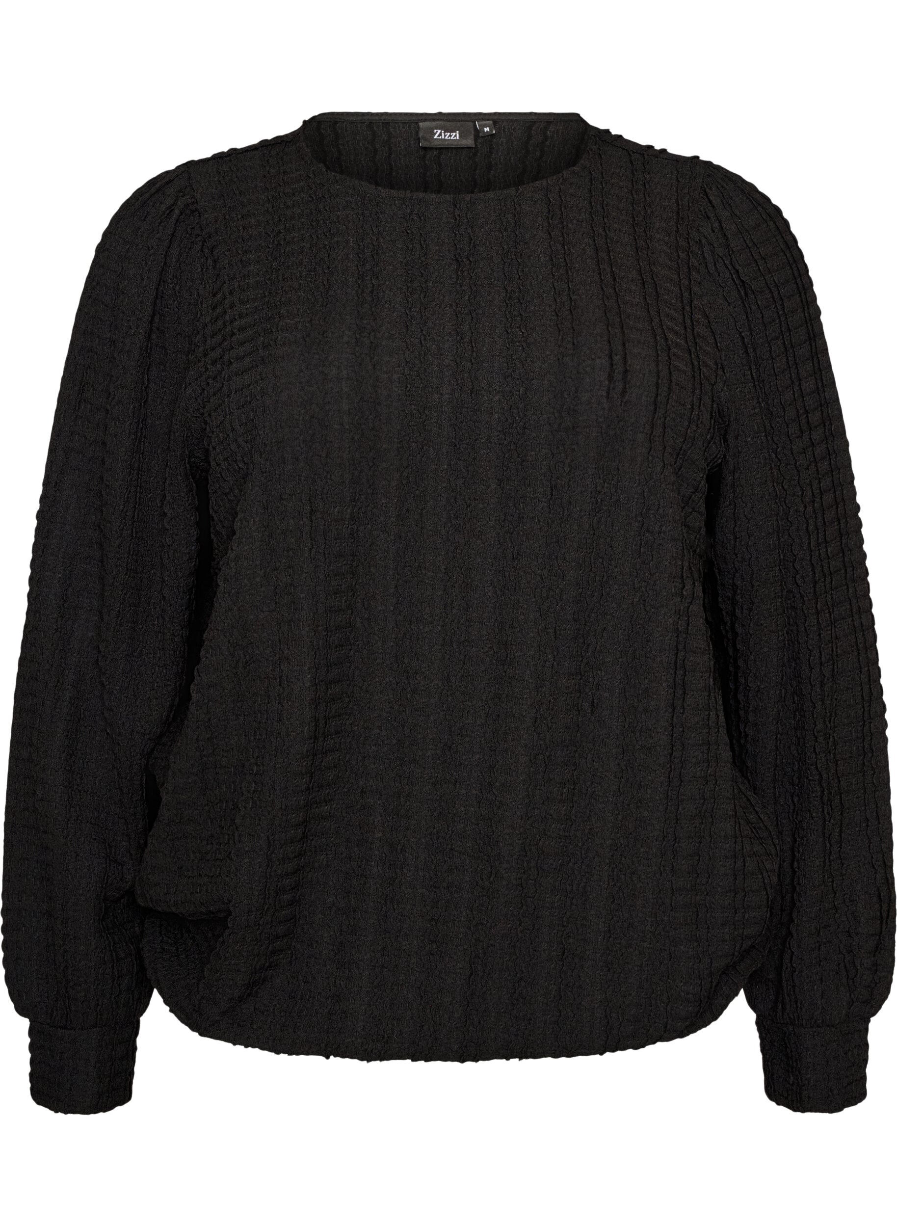 ZizzifashionTextured jersey blouse with a balloon silhouette, Black, Packshot image number 0
