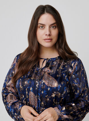 Long-sleeved A-line dress with print, Paisley Foil, Model image number 2