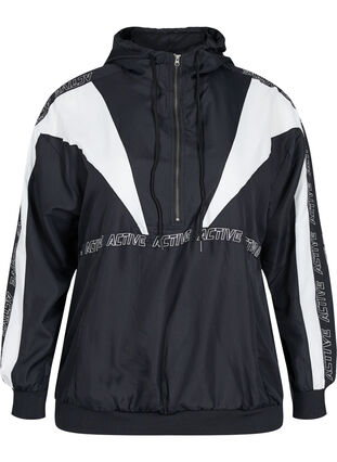 Hooded exercise jacket with print details, Black, Packshot image number 0