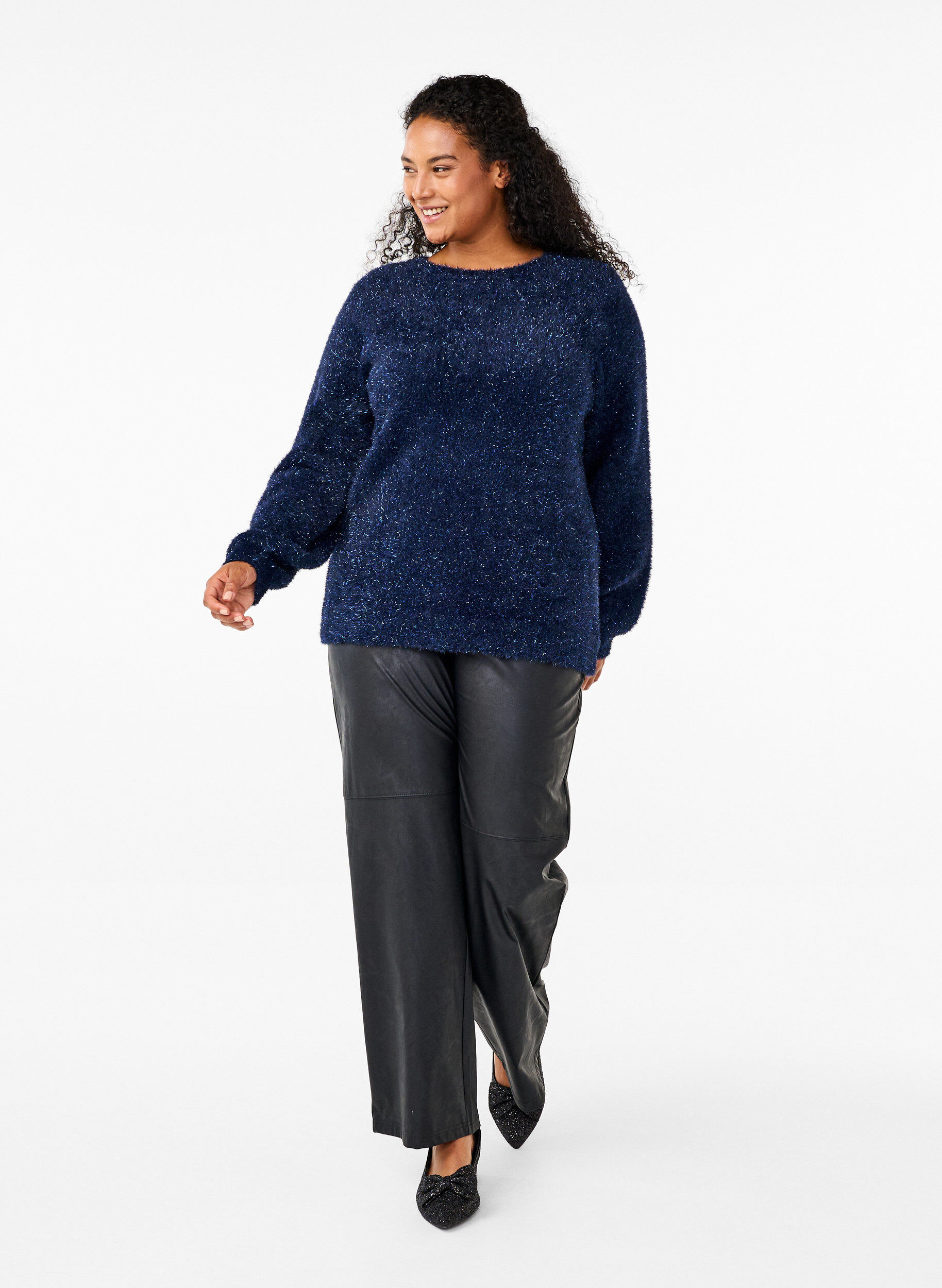 Zizzifashion Knitted blouse with glitter thread, Blue, Model image number 1