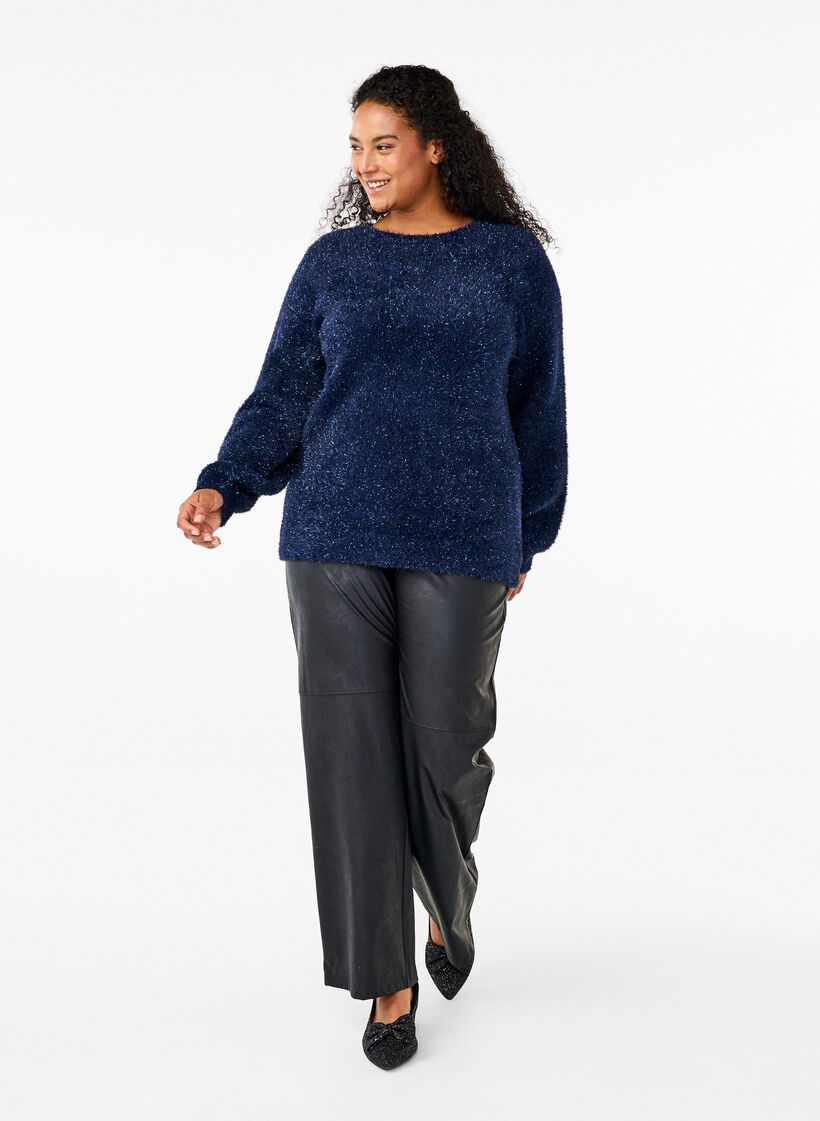 Knitted blouse with glitter thread, Blue, Model image number 1