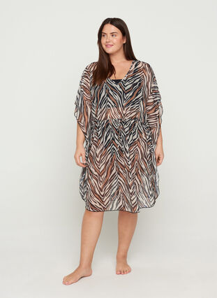 Beach dress with an adjustable waist, Zebra Print, Model image number 2