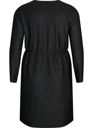 Glitter dress with V-neck, Black Black, Packshot image number 1