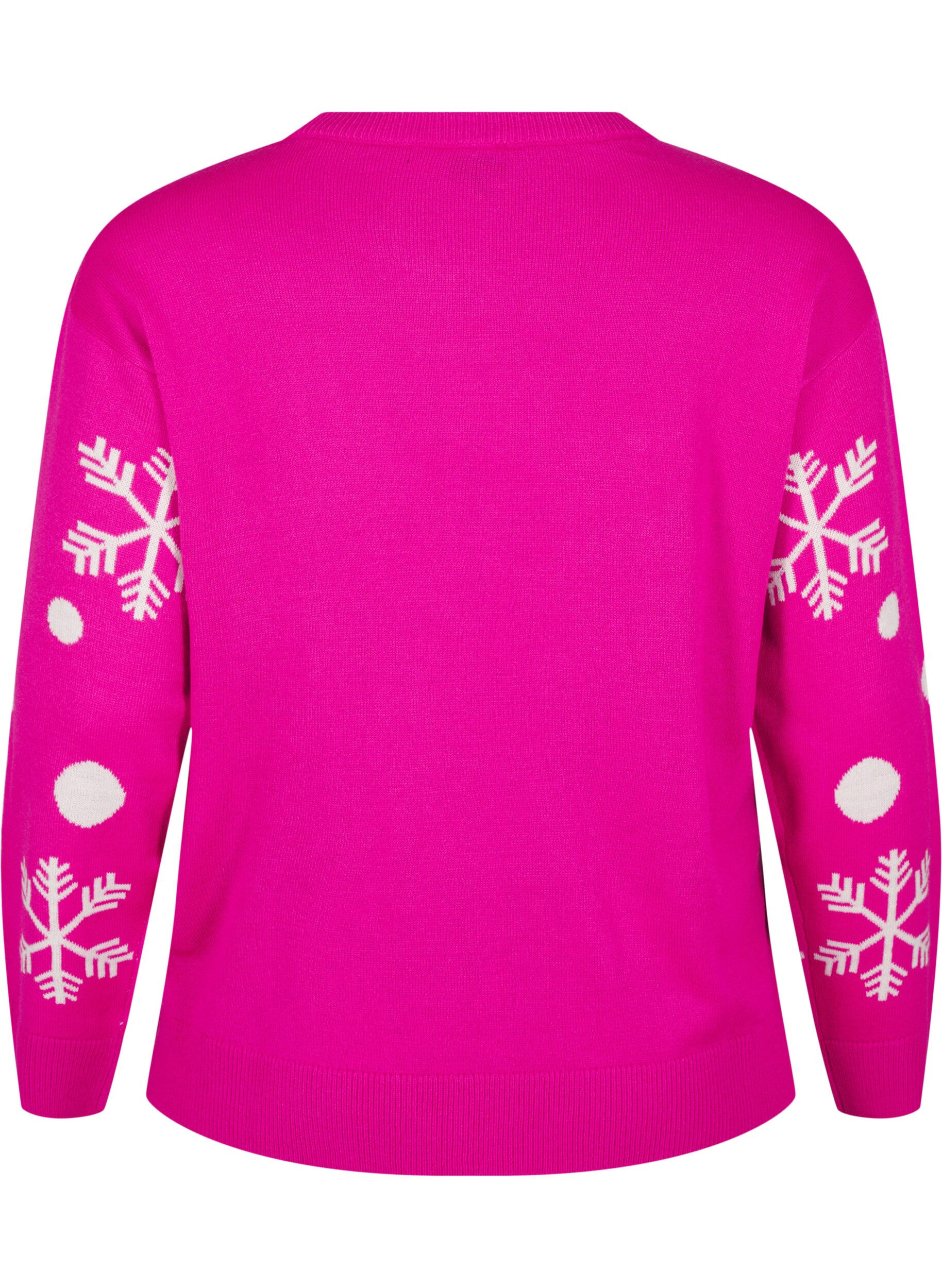 Zizzifashion Christmas jumper with a round neck, Pink Glow Comb, Packshot image number 1