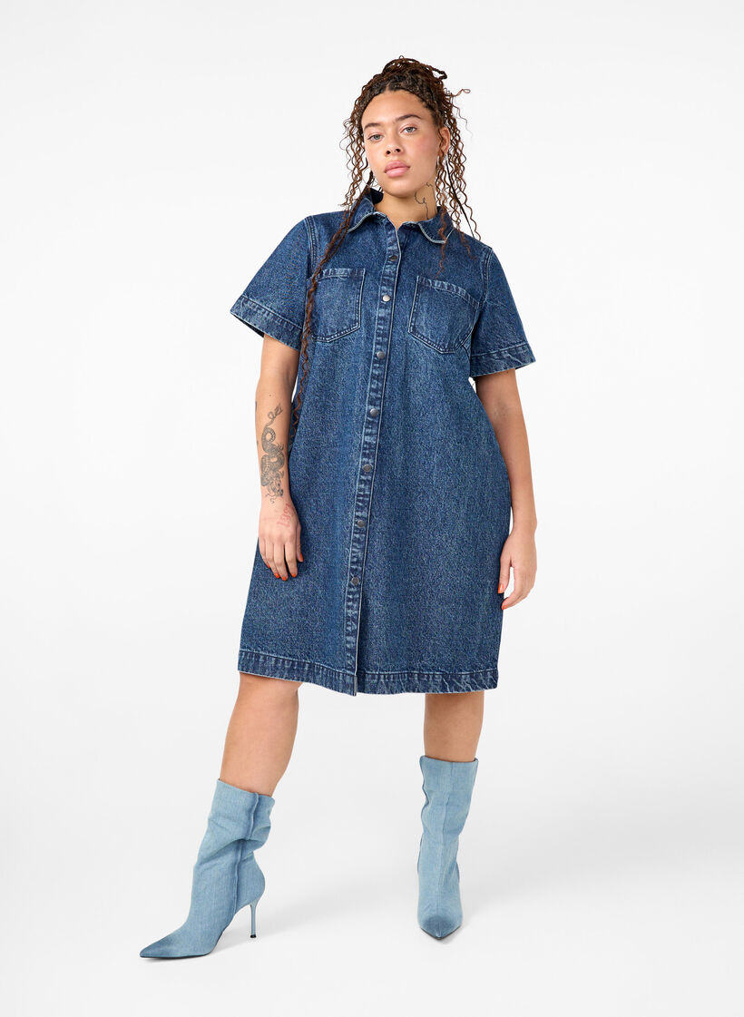 Long denim shirt with short sleeves, Blue Denim, Image image number 0