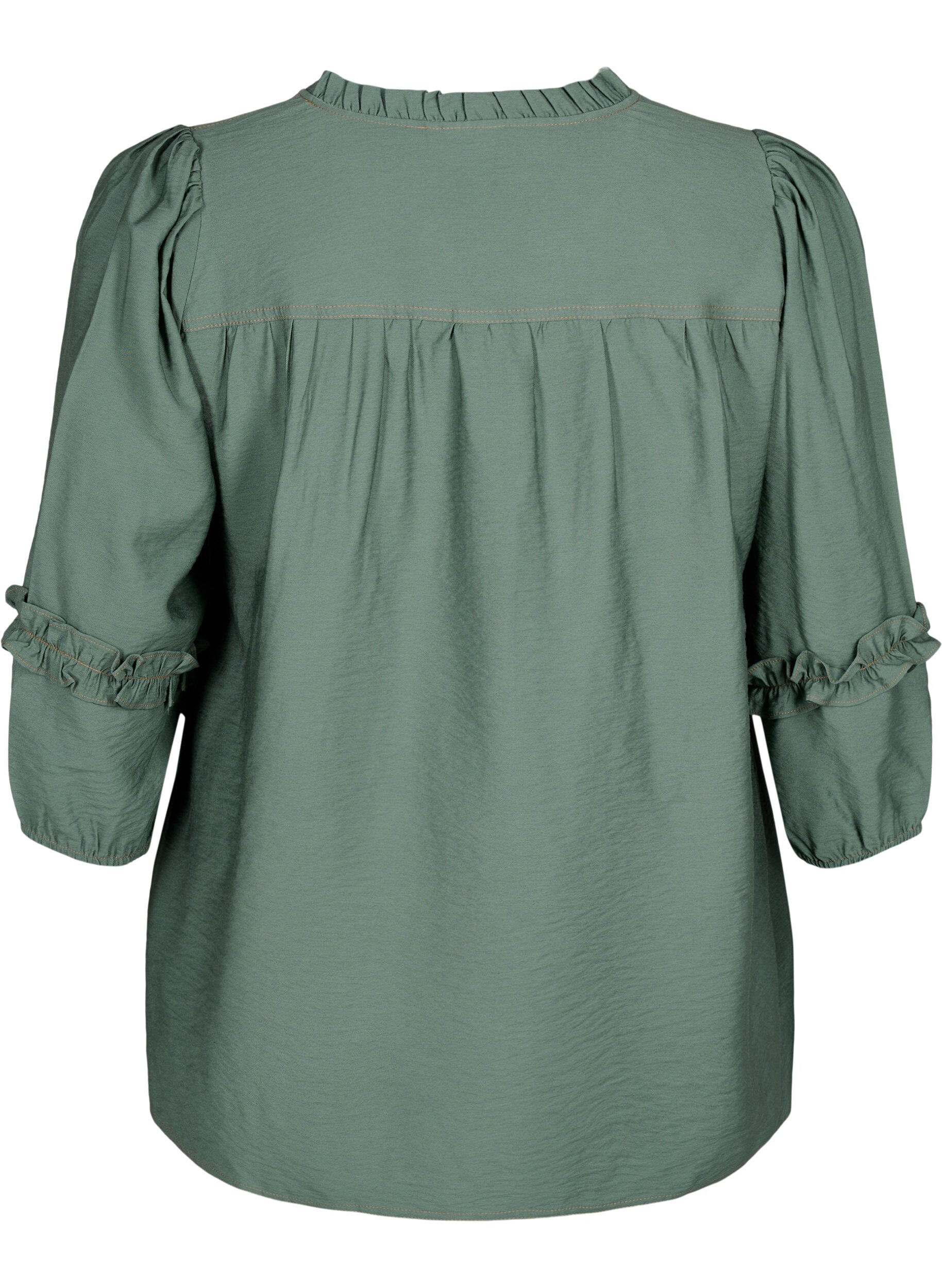 Zizzifashion Blouse with ruffles, Duck Green, Packshot image number 1