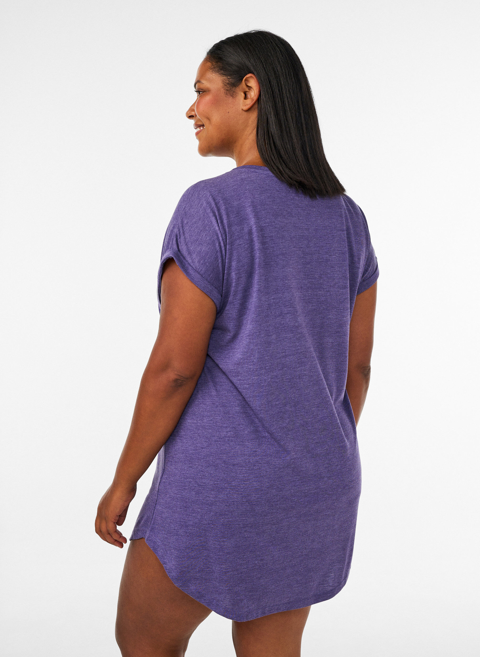 ZizzifashionShort sleeve nightgown with text print, Purple, Model image number 2