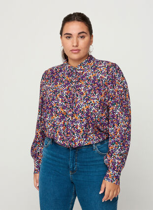 Floral viscose shirt, Purple flower AOP, Model image number 0