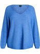 Knitted blouse with V-neck and raglan sleeves, Blue, Packshot image number 0
