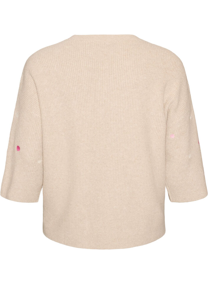 Knitted blouse with small embroidered motifs, Beige, Packshot image number 1