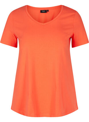 Basic t-shirt with v-neck, Living Coral, Packshot image number 0