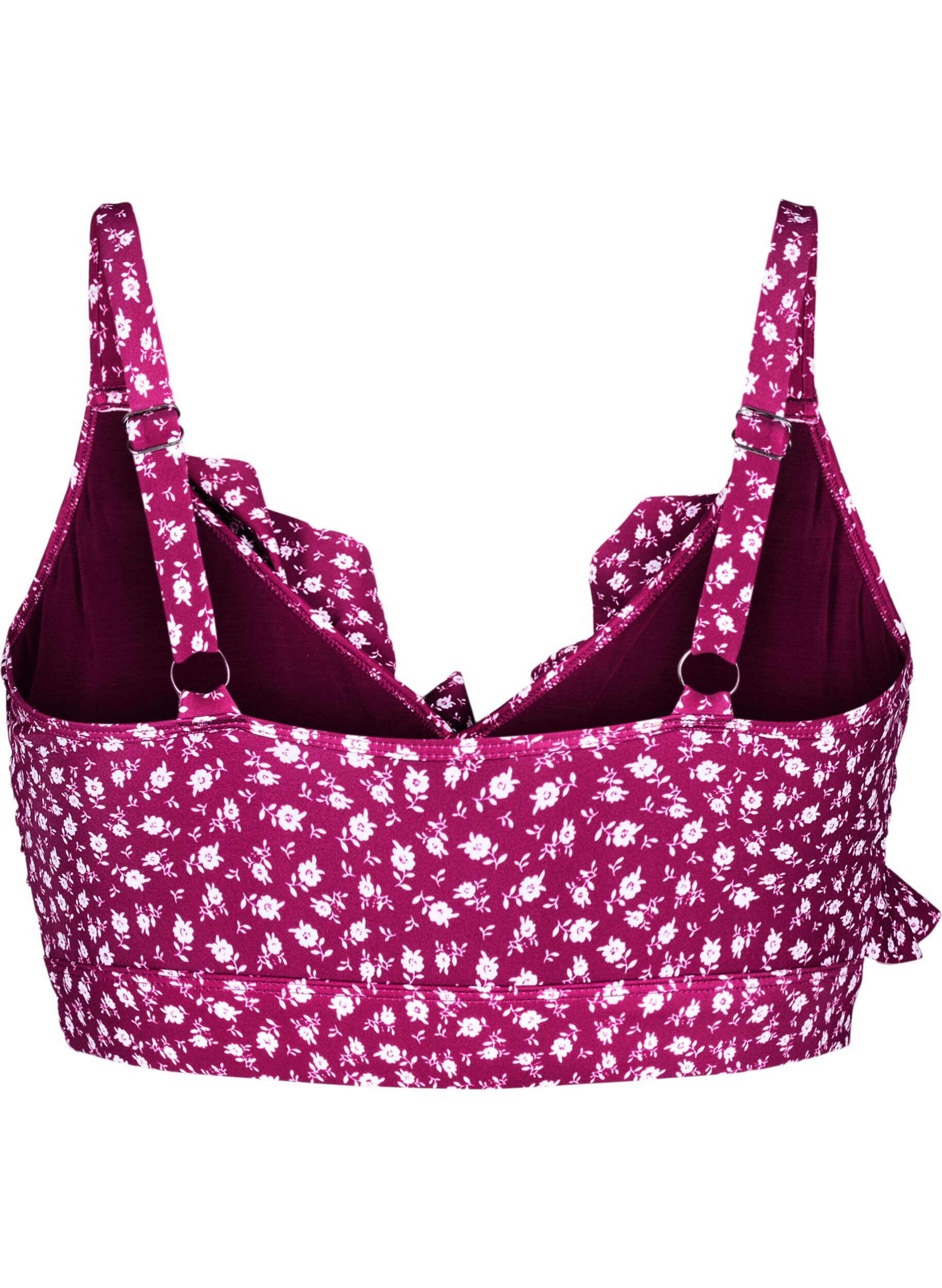 ZizzifashionFloral bikini top with ruffle details, Red, Packshot image number 1