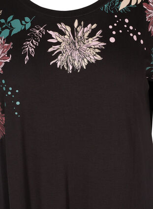 Short sleeve viscose nightgown with floral print, Black Flower , Packshot image number 2