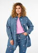 Loose denim shirt with embroidered hearts, Light Blue Heart, Model image number 0