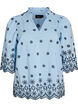Blouse with 3/4 sleeves and embroidered pattern, Blue, Packshot image number 0