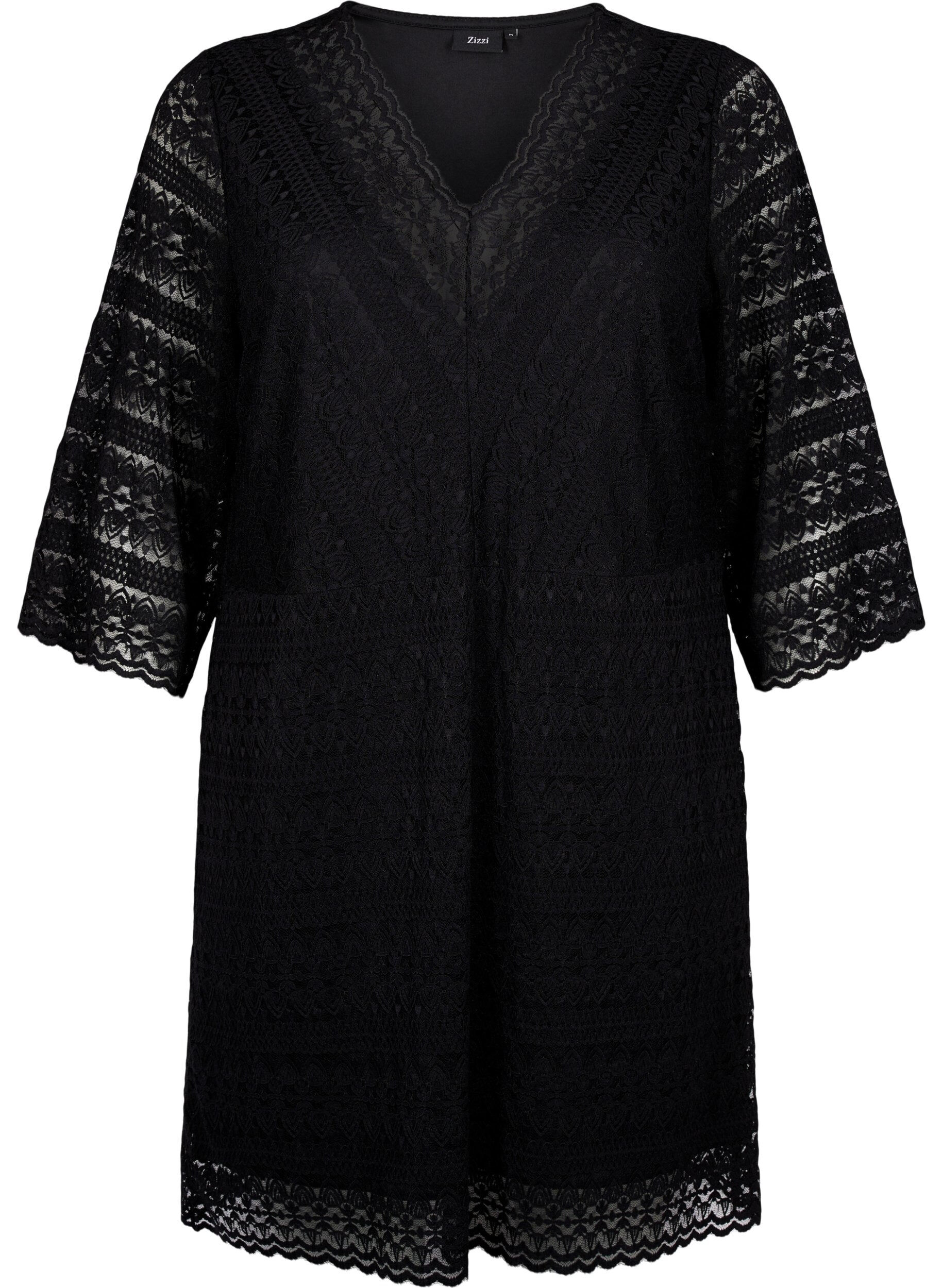 Zizzifashion Lace dress with 3/4 sleeves, Black, Packshot image number 0