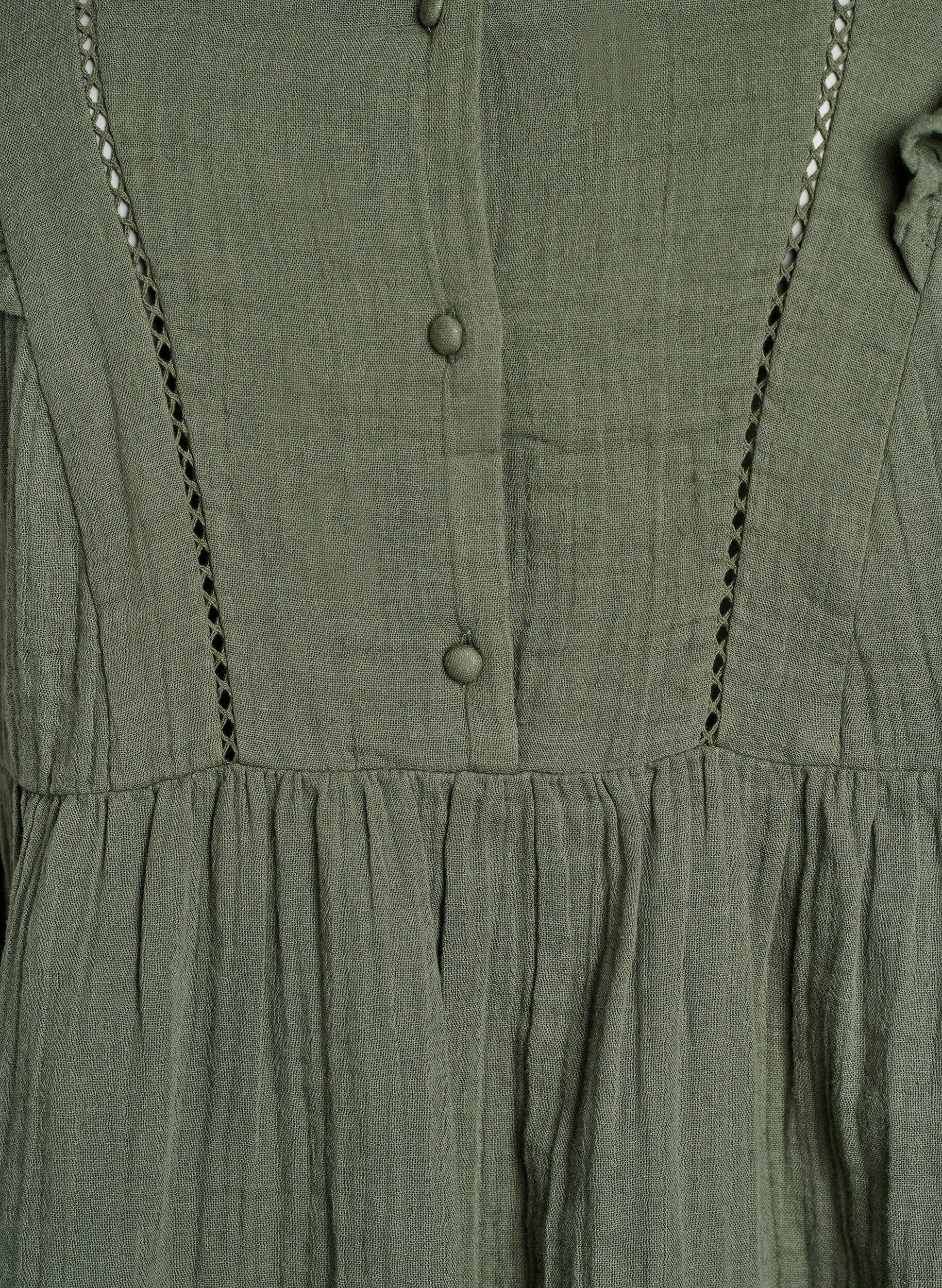 ZizzifashionSleeveless cotton muslin blouse with ruffles, Green, Packshot image number 2