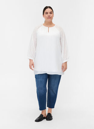 Tunic with round neck and 7/8 sleeves, White, Model image number 2