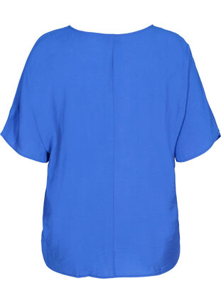 Short-sleeved viscose blouse with v-neck, Dazzling Blue, Packshot image number 1