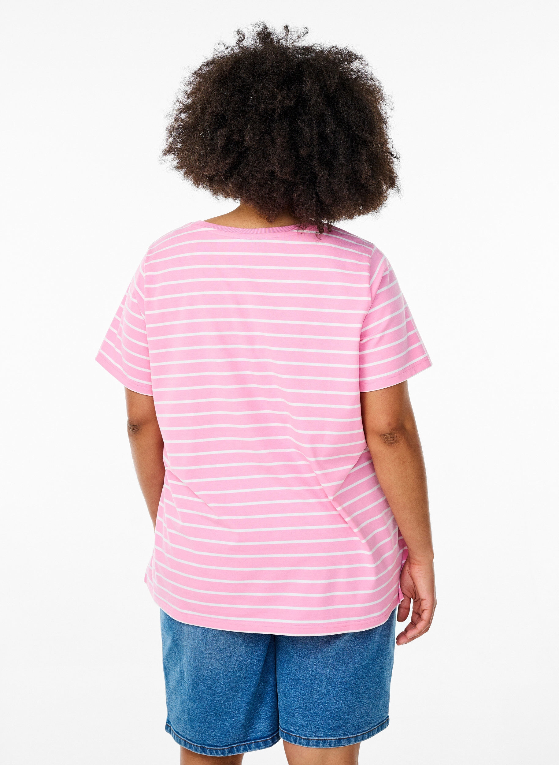 Zizzifashion Striped T-shirt with text print, Pink, Model image number 2