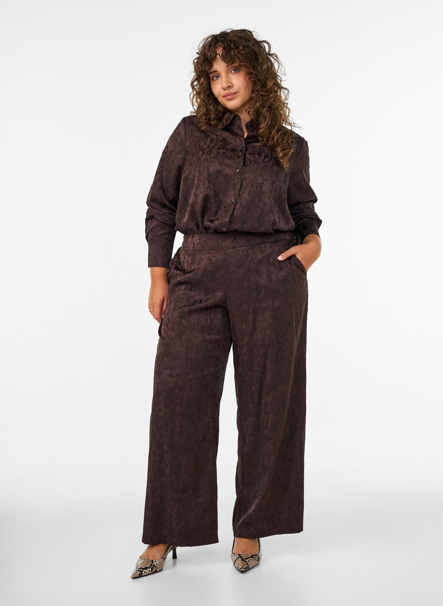ZizzifashionLoose trousers with paisley pattern and high waist, Brown, Model image number 0