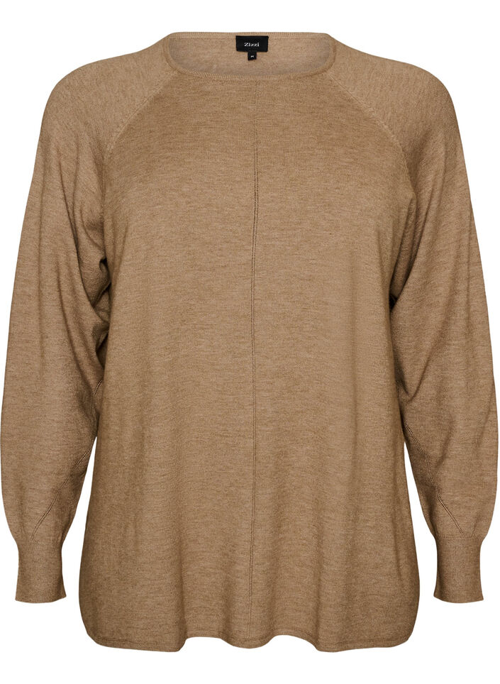 Knitted blouse with round neck and knitted pattern, Beige, Packshot image number 0