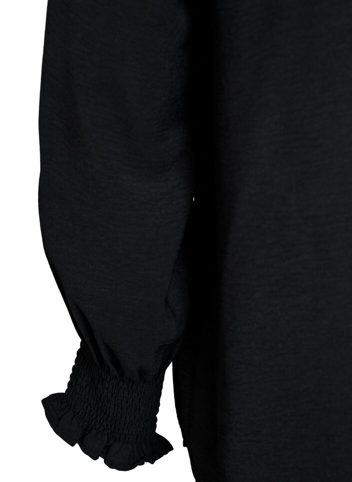 Blouse with smock cuffs and V-neck, Black, Packshot image number 3