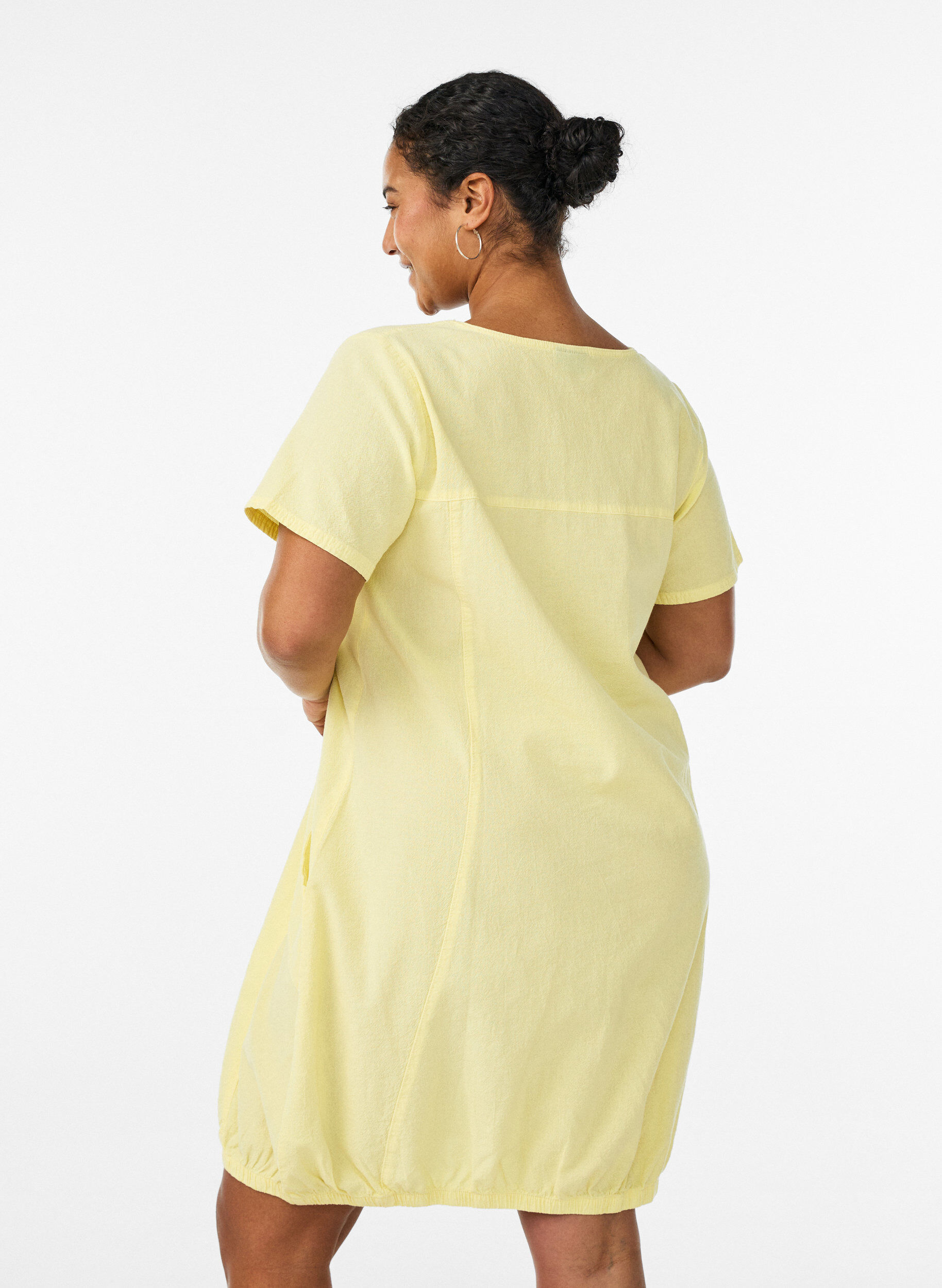 ZizzifashionShort-sleeved cotton dress, Yellow, Model image number 2