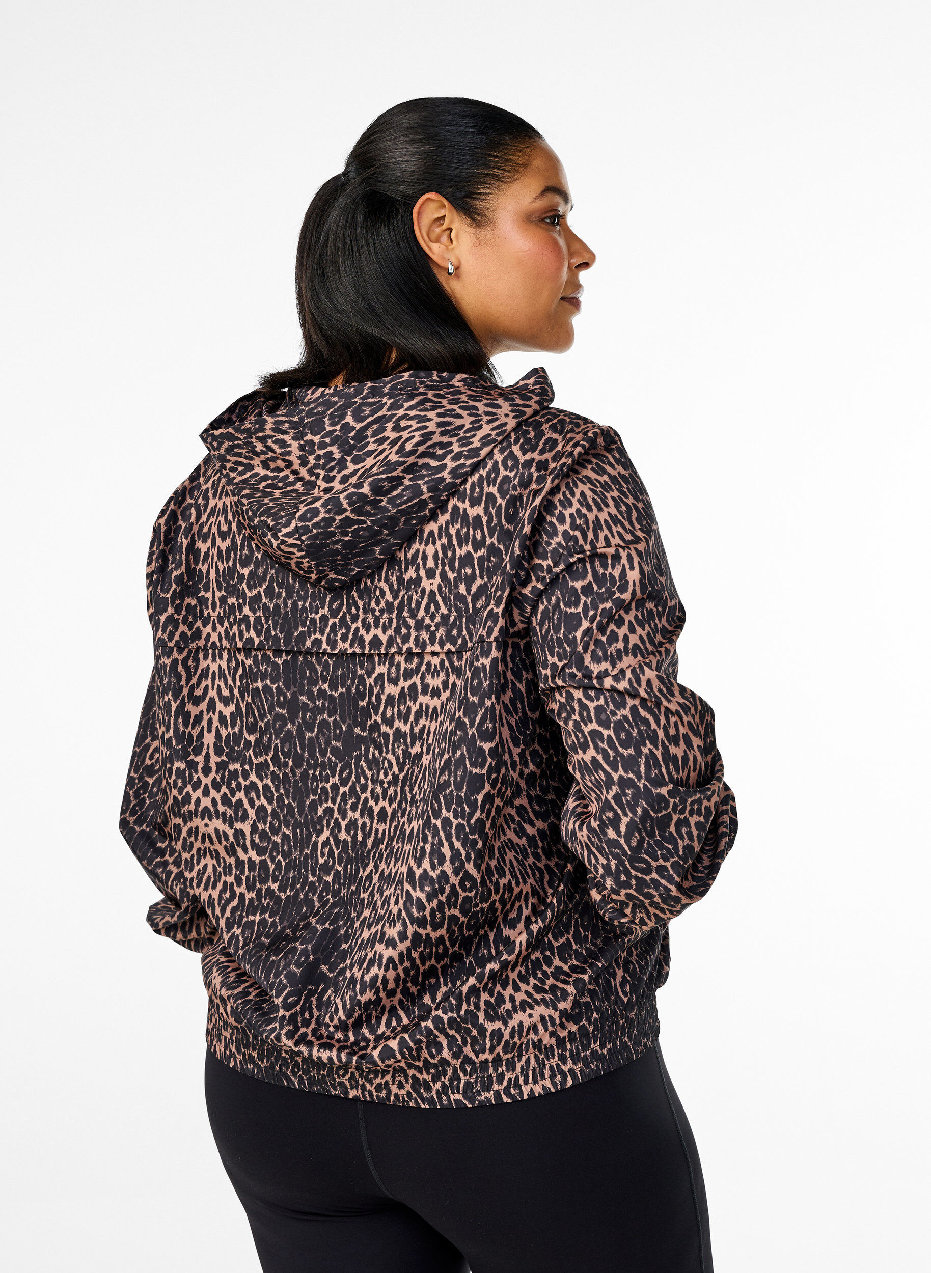 Zizzifashion Leopard print sports jacket with a hood, Brown, Model image number 2
