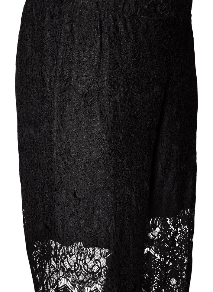 Lace trousers with straight legs and inner shorts, Black, Packshot image number 2