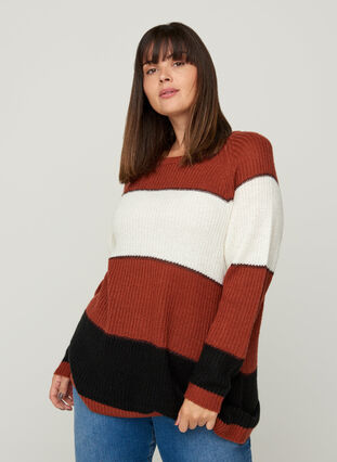 Striped knitted blouse with lurex, Burnt Henna Comb., Model image number 0