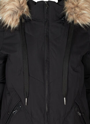 Winter coat with a hood and faux fur trim , Black, Packshot image number 2