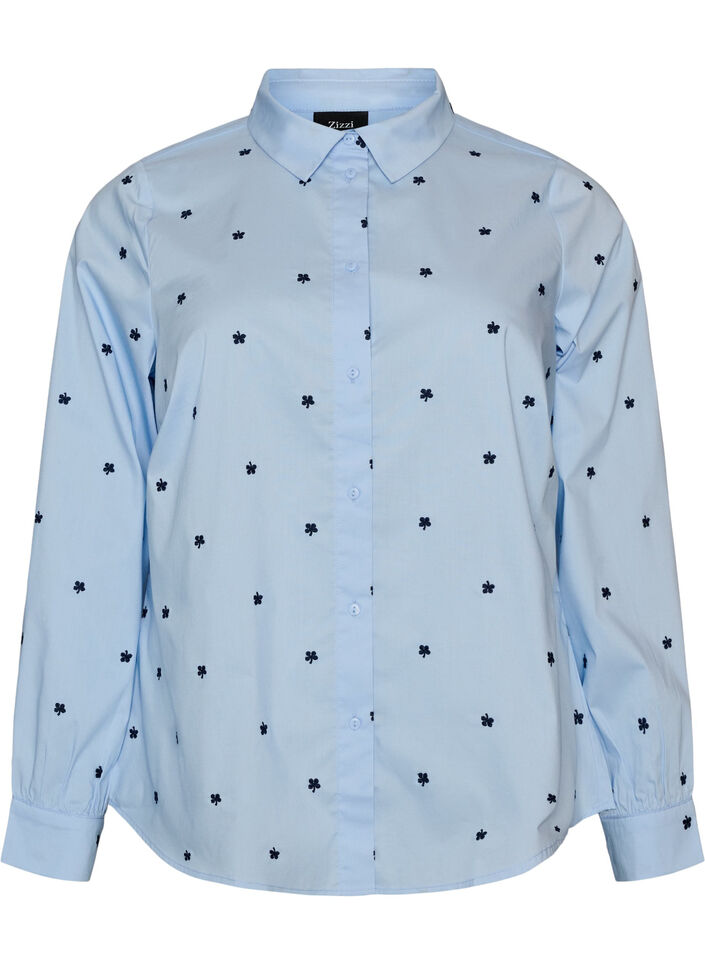 Shirt with embroidered flowers, Light Blue, Packshot image number 0