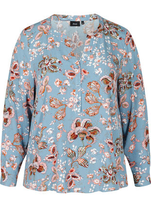 Floral blouse in viscose, Light Blue Paisley, Packshot image number 0