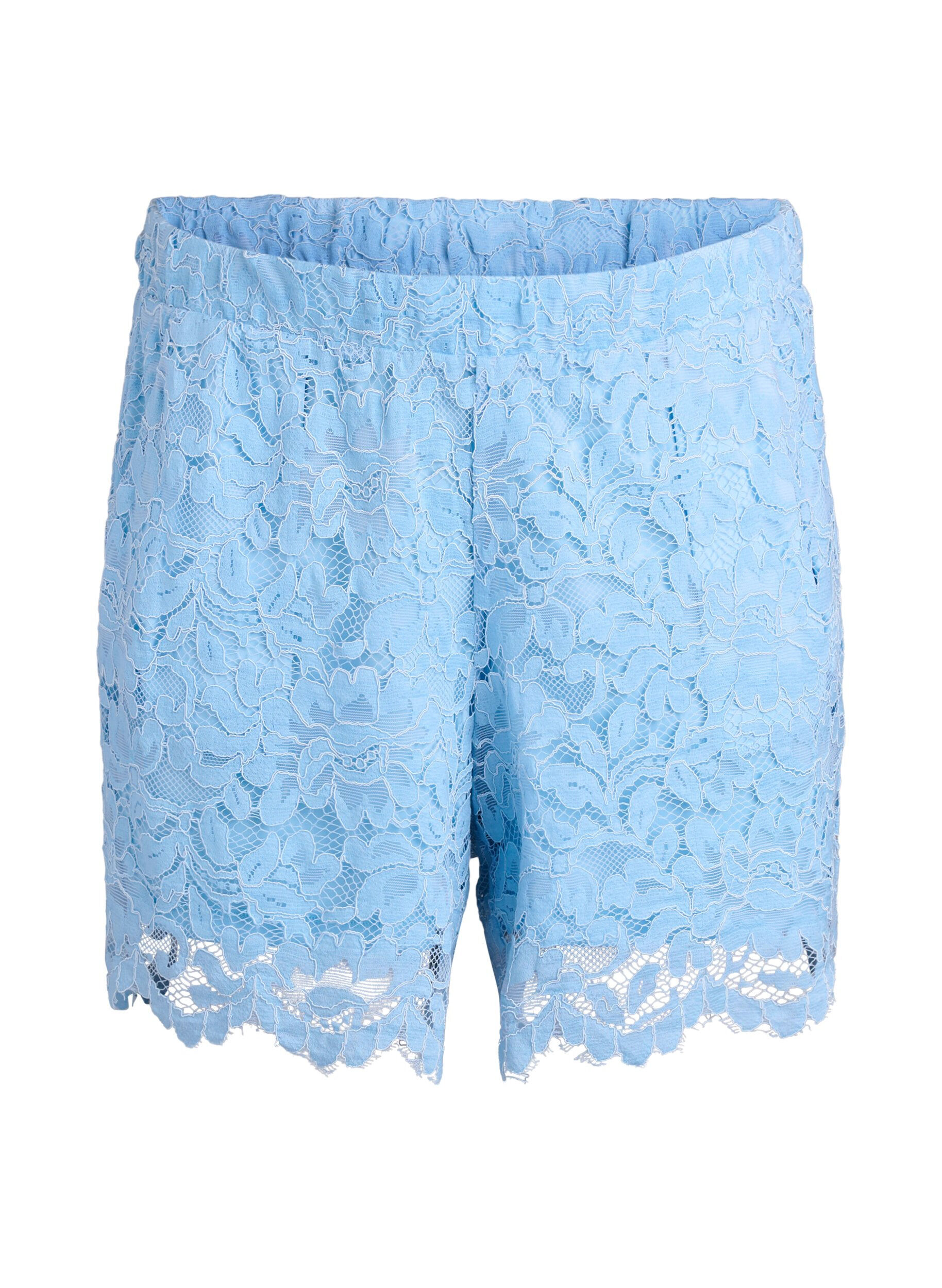 Zizzifashion Lace shorts with high waist and pockets, Blue, Packshot image number 0