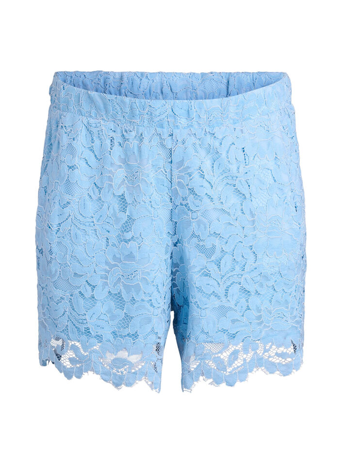 Lace shorts with high waist and pockets, Blue, Packshot image number 0
