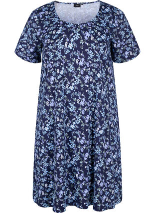Short-sleeved cotton dress with floral print, NIGHT SKY FLOWER AOP, Packshot image number 0