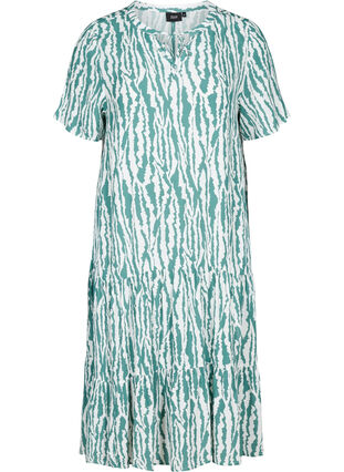 Short-sleeved viscose dress with print, Green Animal Print, Packshot image number 0