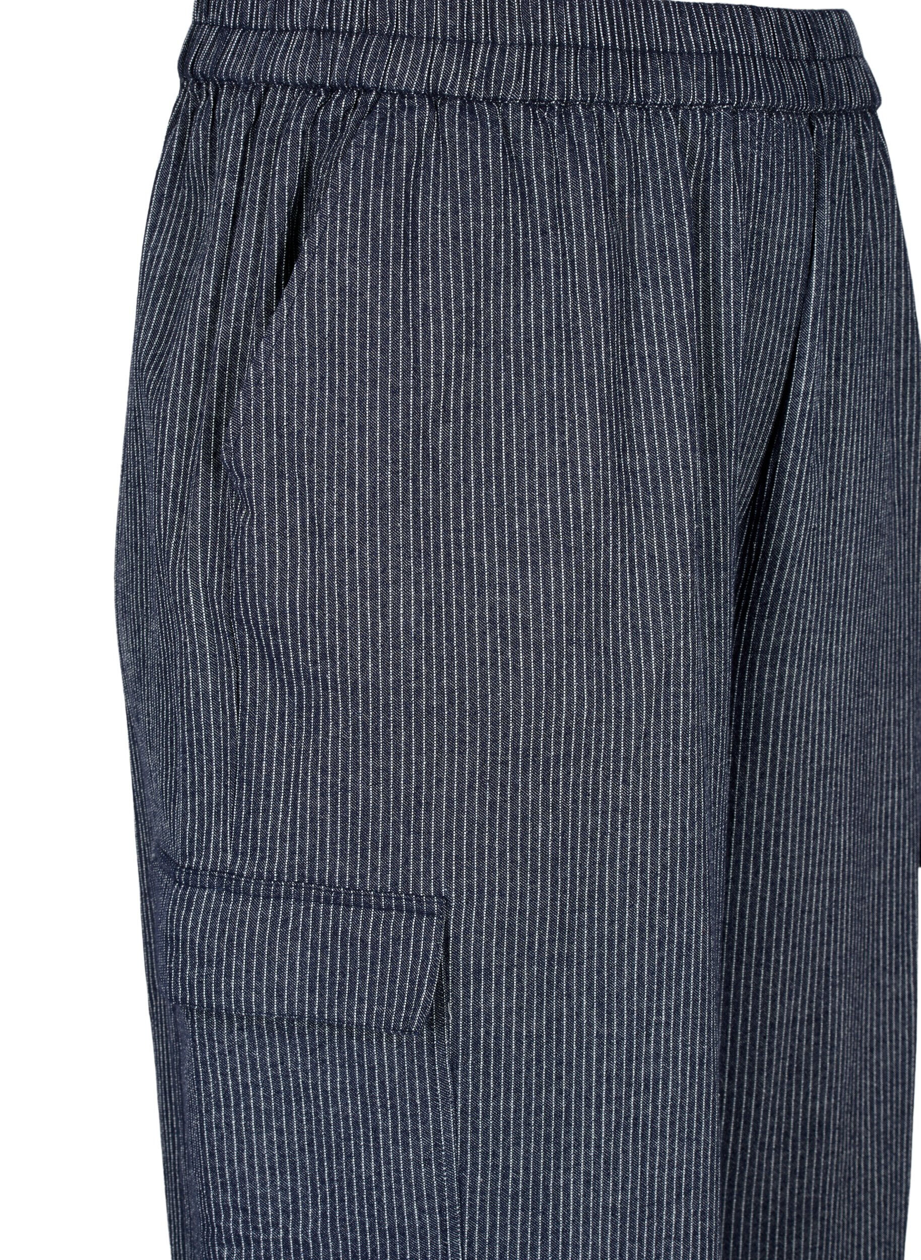 Zizzifashion Pinstriped cotton cargo pants, Dark Blue Stripe, Packshot image number 2