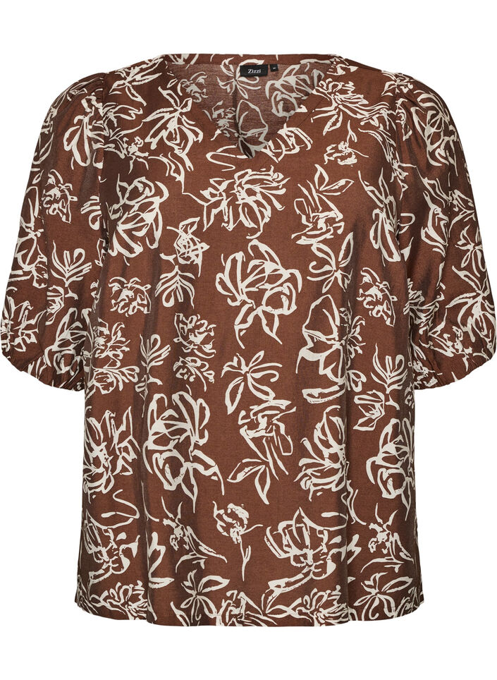 Viscose blouse with V-neck, Brown, Packshot image number 0